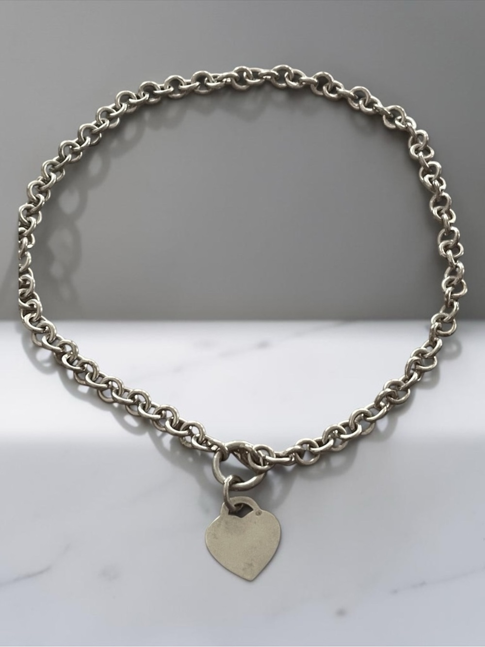 Vintage Classic Sterling Silver Heart Charm Chain Necklace